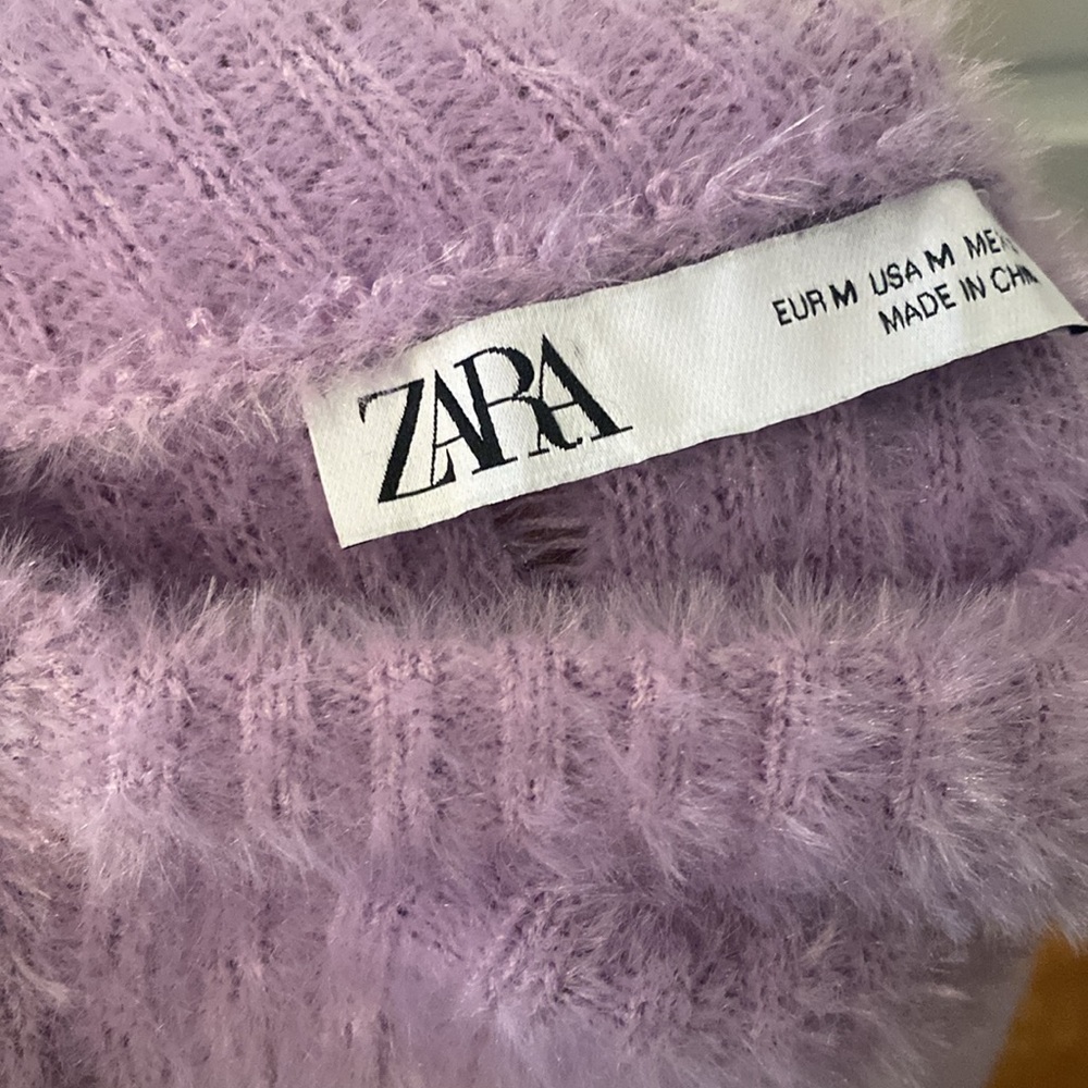 Zara Purple Pastel Soft Knit Fuzzy Hoodie Sweater Cropped Top - Picture 12 of 15